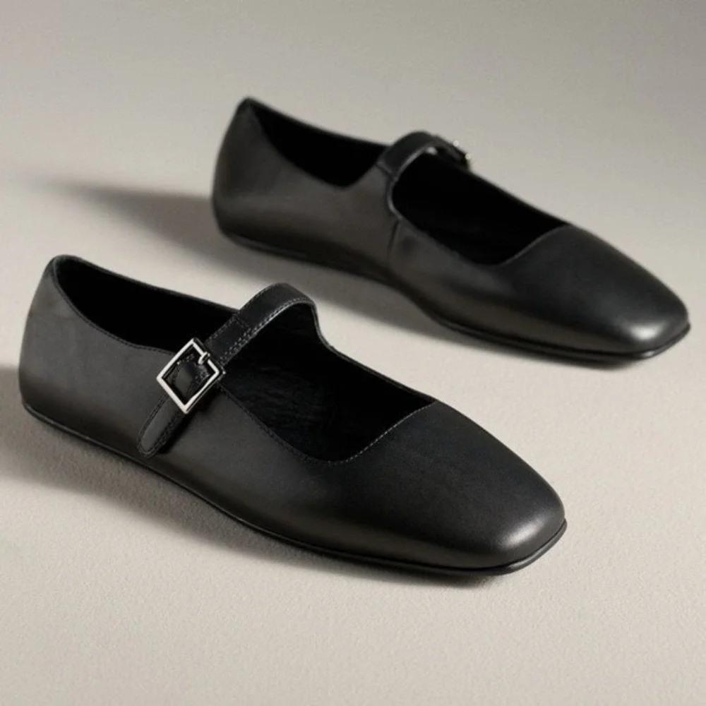 NIB Jeffrey Campbell Elise 2 Mary Janes Black Leather Sz 10 Anthropologie Ballet